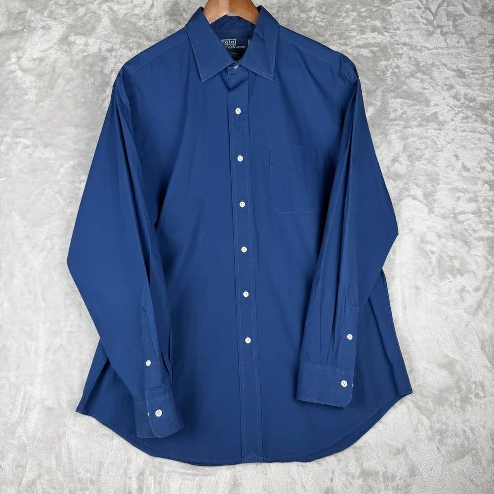 Polo Ralph Lauren Curham Blue 100 Cotton Dress Shirt Men's‎ 16 1/2 34 35